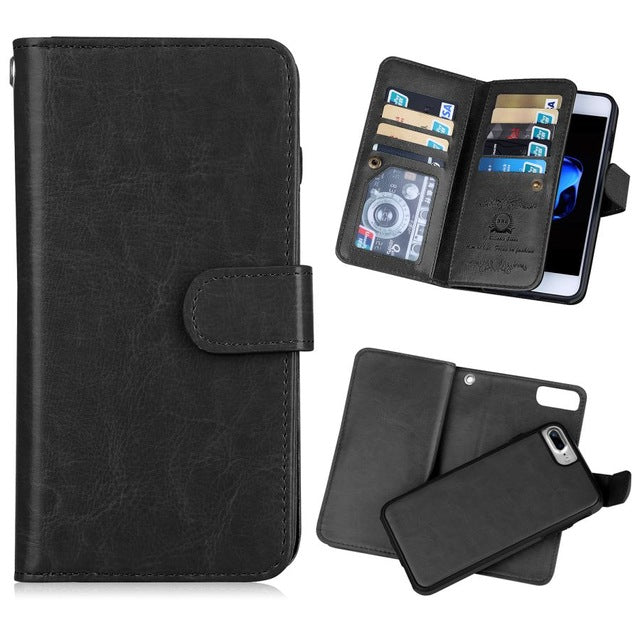 Multi Function 2 in 1 Leather Wallet Case For Apple iPhone