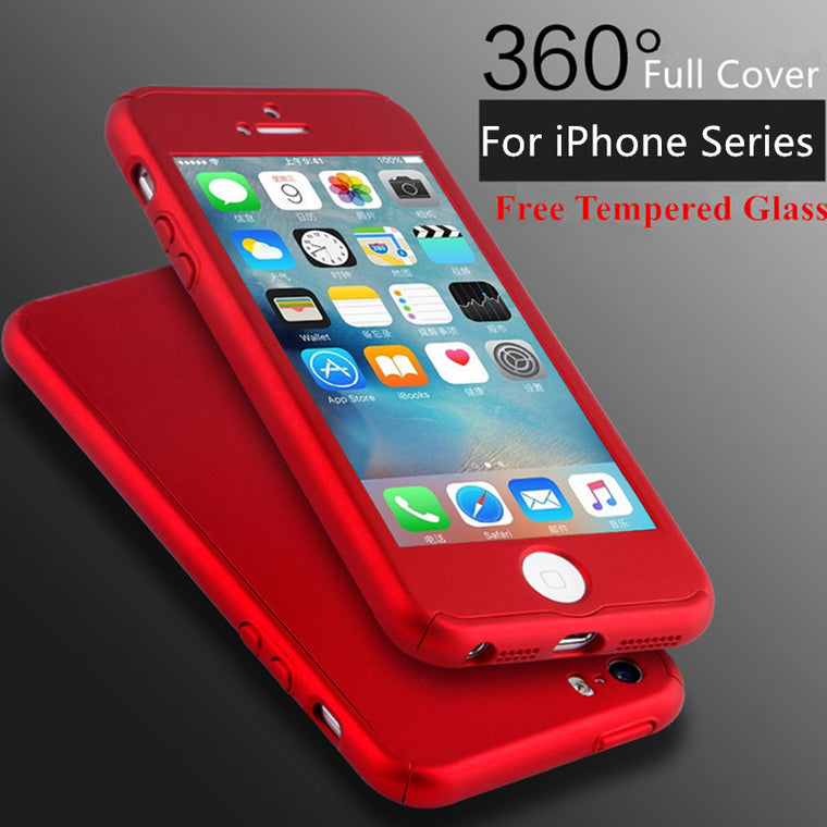 Full Protection Case For iPhone 5 5S 8 6 6S 7 Plus + Clear Glass Film