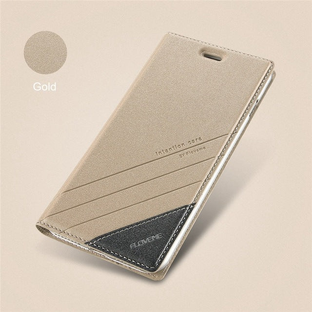 Luxury Brand Flip Card Slot Leather Cover For iPhone